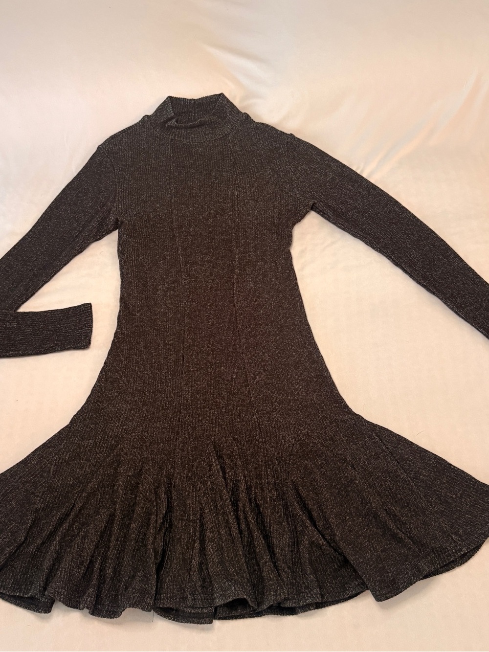 Fashion Nova Charcoal Ribbed Long-Sleeve Flared Hem Dress - Picture 3 of 5